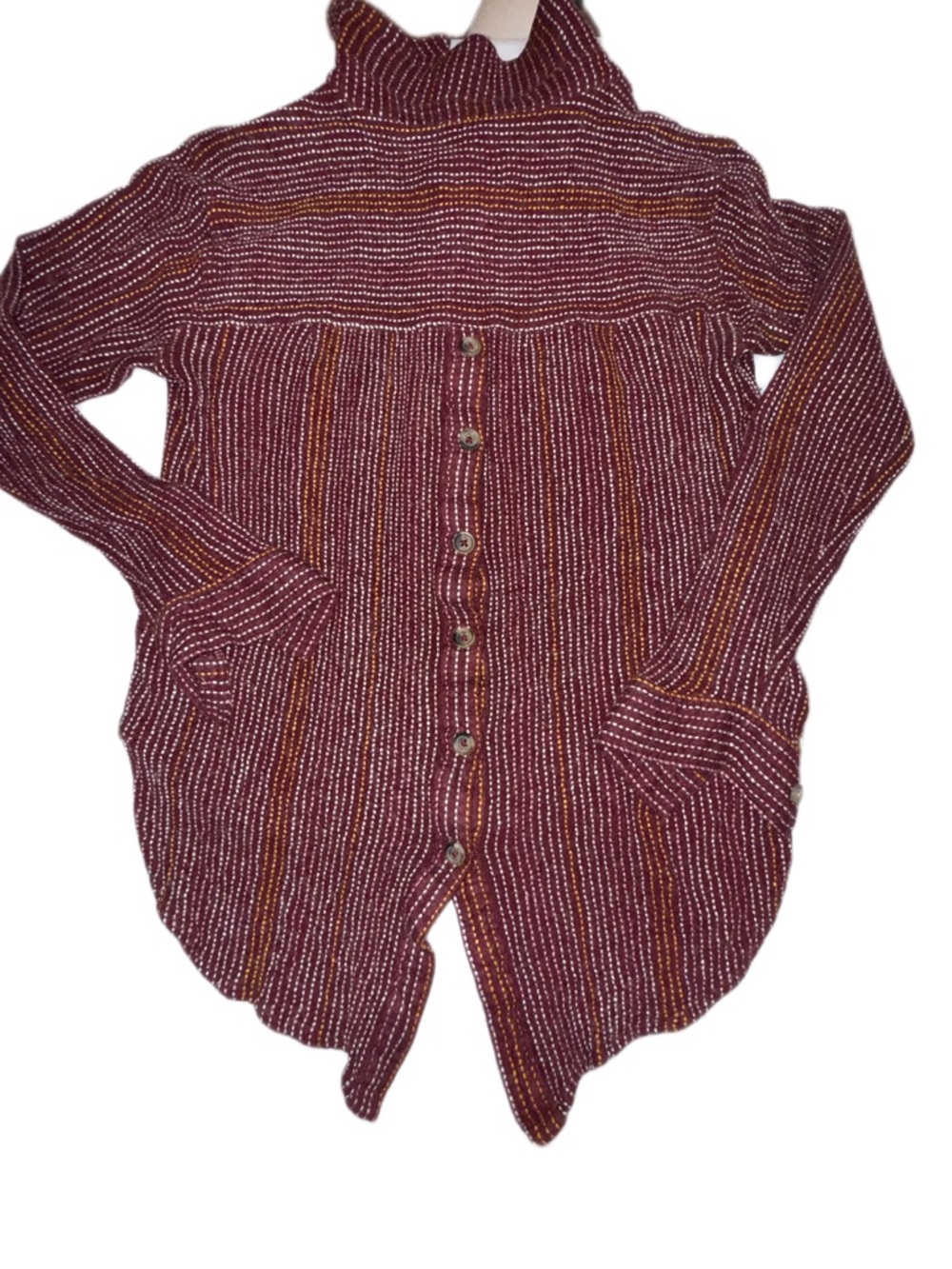 Anthropologie Striped Button Back Blouse Size Small Fitted High Low Hem Boho - Picture 6 of 8